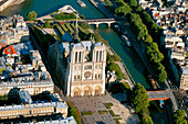 Frankreich, Paris (75), von der UNESCO zum Weltkulturerbe erklärtes Gebiet, Kathedrale Notre-Dame auf der Ile de la Cité (Luftaufnahme)