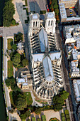 Frankreich, Paris, von der UNESCO zum Weltkulturerbe erklärtes Gebiet, Kathedrale Notre-Dame auf der Ile de la Cite (Luftaufnahme)