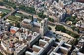Frankreich, Paris (75), von der UNESCO zum Weltkulturerbe erklärtes Gebiet, Kathedrale Notre-Dame auf der Ile de la Cité (Luftaufnahme)