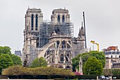 France, Paris, Notre Dame de Paris Cathedral, day after the fire, April 16, 2019