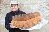 Italy, Basilicata, Matera, European Capital of Culture 2019, troglodyte old town listed as World Heritage by UNESCO, Martino bakery, bakery and the famous Matera Bread (PGI)