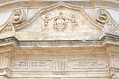 Italy, Basilicata, Matera, European Capital of Culture 2019, Church of Purgatory (18th century) and its baroque facade on the theme of death