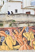 Italy, Basilicata, Matera, European Capital of Culture 2019, troglodyte old town listed as World Heritage by UNESCO, Sassi di Matera, Sasso Caveoso, street art