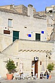 Italy, Basilicata, Matera, troglodyte old town listed as World Heritage by UNESCO, European Capital of Culture 2019, Sassi di Matera, Sasso Caveoso, Altieri cafe