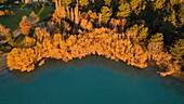 France, Vaucluse, Luberon Regional Natural Park, Cabrieres d'Aigues, Etang de la Bonde (aerial view)