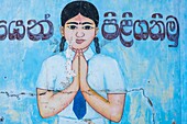 Sri Lanka, Ostprovinz, Kalkudah, Malerei an den Wänden einer Schule