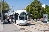 France, Rhone, Villeurbanne, La Doua campus, the tramway