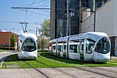 France, Rhone, Villeurbanne, La Doua campus, the tramway
