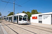 France, Rhone, Villeurbanne, La Doua campus, the tramway