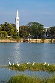 Sri Lanka, Northern province, Jaffna, Pullu Kulam pond and the Clock Tower built in 1875