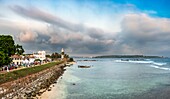 Sri Lanka, Southern province, Galle, Galle Fort or Dutch Fort inscribed as a UNESCO World Heritage Site, the ramparts, Meeran Jumma mosque and the lighthouse