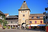 France, Haut Rhin, Turckheim, cyclists in front of the door of France, Rue du Tir