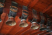 France, Haut Rhin, Wasserbourg, on the slopes of the Petit Ballon, the Buchwald Farm Inn, chimes suspended from the ceiling