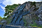 France, Haut Rhin, Hautes Vosges, Hartmannswillerkopf or Vieil Armand, the monument of 15 2, This monumental bronze bears witness to the sacrifice of the 15 2 soldiers in April and December 1915 at Hartmannswillerkopf, It is the work of the sculptor Victor Antoine who fought here even in the ranks of 15 2