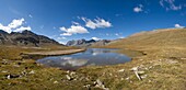 France, Alpes de Haute Provence, Ubaye massif, Barcelonnette, panoramic view of Lake Longet and Peouvou (3232m)