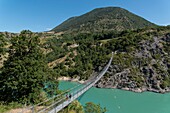 France, Isere, Trieves, Lake Monteynard, hiking trail, lake tour on the footbridge of Drac