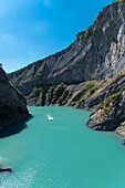 France, Isere, Trieves, Monteynard lake, place of practice of motor boating in the Ebron Gorge