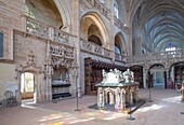 France, Ain, Bourg en Bresse, Royal Monastery of Brou restored in 2018, the church of Saint Nicolas de Tolentino masterpiece of Flamboyant Gothic, in the middle of the choir the shrine of Philibert II