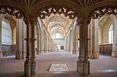 France, Ain, Bourg en Bresse, Royal Monastery of Brou restored in 2018, church of Saint Nicolas de Tolentino, masterpiece of Flamboyant Gothic, the large nave hosts cultural shows seen from the jube