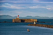 France, Herault, Agde, Cape of Agde, Fort of Brescou with the Pyrenees in the background