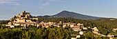 France, Vaucluse, Le Barroux, the 16th century castle, at the bottom the summit of Ventoux