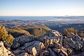 France, Var, Frejus, Esterel massif, viewpoint from the top of Mount Vinaigre (641 m) on the bay of Saint Raphael, and the agglomeration of Frejus and Saint Raphael