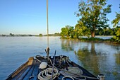 Frankreich, Indre et Loire, Loire-Tal als Weltkulturerbe der UNESCO, Candes Saint Martin, Schifffahrt auf der Loire mit einem traditionellen Boot namens Toue