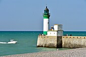 France, Seine Maritime, Le Treport, lighthouse at the end of the jetty