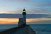 France, Seine Maritime, Le Treport, lighthouse at the end of the jetty