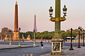 France, Paris, area listed as World Heritage by UNESCO, Place de la Concorde and Eiffel Tower in the background
