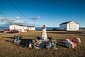 Canada, New Brunswick, Acadian Peninsula, Miscou Island, Pigeon Hill, Acadian lighthouse decorations