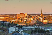 Canada, New Brunswick, Saint John, Cathedral of the Immaculate Conception and skyline, sunset