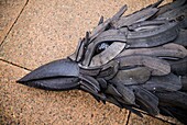 Canada, Prince Edward Island, Charlottetown, Road Kill Crows, sculpture by Gerald Beaulieu made of old tires, outside Confederation Centre of the Arts