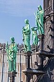 France, Paris, zone listed as World Heritage by UNESCO, Notre-Dame cathedral on the City island, the roof and the apostles statues at the base of the spire