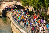 France, Paris, area listed as World heritage by UNESCO, Quai de Gesvres, Paris Marathon, 14 April 2019