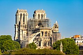 France, Paris, area listed as World heritage by UNESCO, Ile de la Cite, Notre Dame Cathedral, Scaffolding