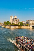 Frankreich, Paris, Weltkulturerbe der UNESCO, Ile de la Cite, Kathedrale Notre Dame und ein Flugboot