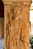 France, Bouches du Rhone, Aix en Provence, Saint Sauveur cathedral, Romanesque cloister of the end of the 12th century, representation of St Peter on the North East pillar