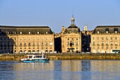 France, Gironde, Bordeaux, area listed as World Heritage by UNESCO, the banks of the Garonne river and the buildings of Bourse square