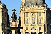 France, Gironde, Bordeaux, area listed as World Heritage by UNESCO, Saint Pierre district, Place de la Bourse (Square of Bourse) and the three graces fountain