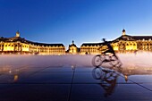 France, Gironde, Bordeaux, area listed as World Heritage by UNESCO, Saint Pierre district, Place de la Bourse, the reflecting pool from 2006 and directed by Jean-Max Llorca hydrant