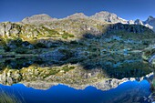 France, Hautes Alpes, massif of Oisans, National Park, Valgaudemar, Lauzon Lake, Lauzon Peak and Muande Point (3315m)