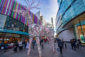 Blick auf Läden und Weihnachtsbeleuchtung, Liverpool City Centre, Liverpool, Merseyside, England, Vereinigtes Königreich, Europa