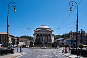View of the Neoclassic-style Church of the Gran Madre di Dio (Great Mother of God), dedicated to Mary, on the western bank of the Po River, facing the Ponte Vittorio Emanuele I, Turin, Piedmont, Italy, Europe