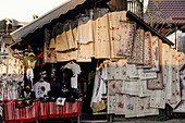 Bran Castle (Dracula Castle) area, open-air street stalls and markets with Romanian products in Transylvania, Bran, Romania, Europe