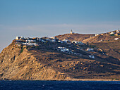 Blick auf den Armenistis-Leuchtturm, Insel Mykonos, Kykladen, Griechische Inseln, Griechenland, Europa