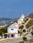 Windmühlen von Pandeli, Insel Leros, Dodekanes, Griechische Inseln, Griechenland, Europa