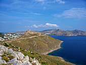 View towards the Medieval Castle of Pandeli, Leros Island, Dodecanese, Greek Islands, Greece, Europe