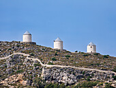 Windmühlen von Pandeli, Insel Leros, Dodekanes, Griechische Inseln, Griechenland, Europa