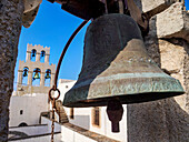 Glocken des Klosters des Heiligen Johannes des Theologen, Patmos Chora, UNESCO-Welterbe, Insel Patmos, Dodekanes, Griechische Inseln, Griechenland, Europa